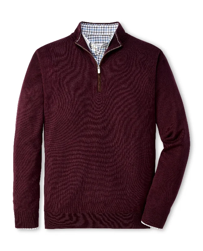 Peter Millar Autumn Crest Suede Trim Quarter-Zip in Winterberry